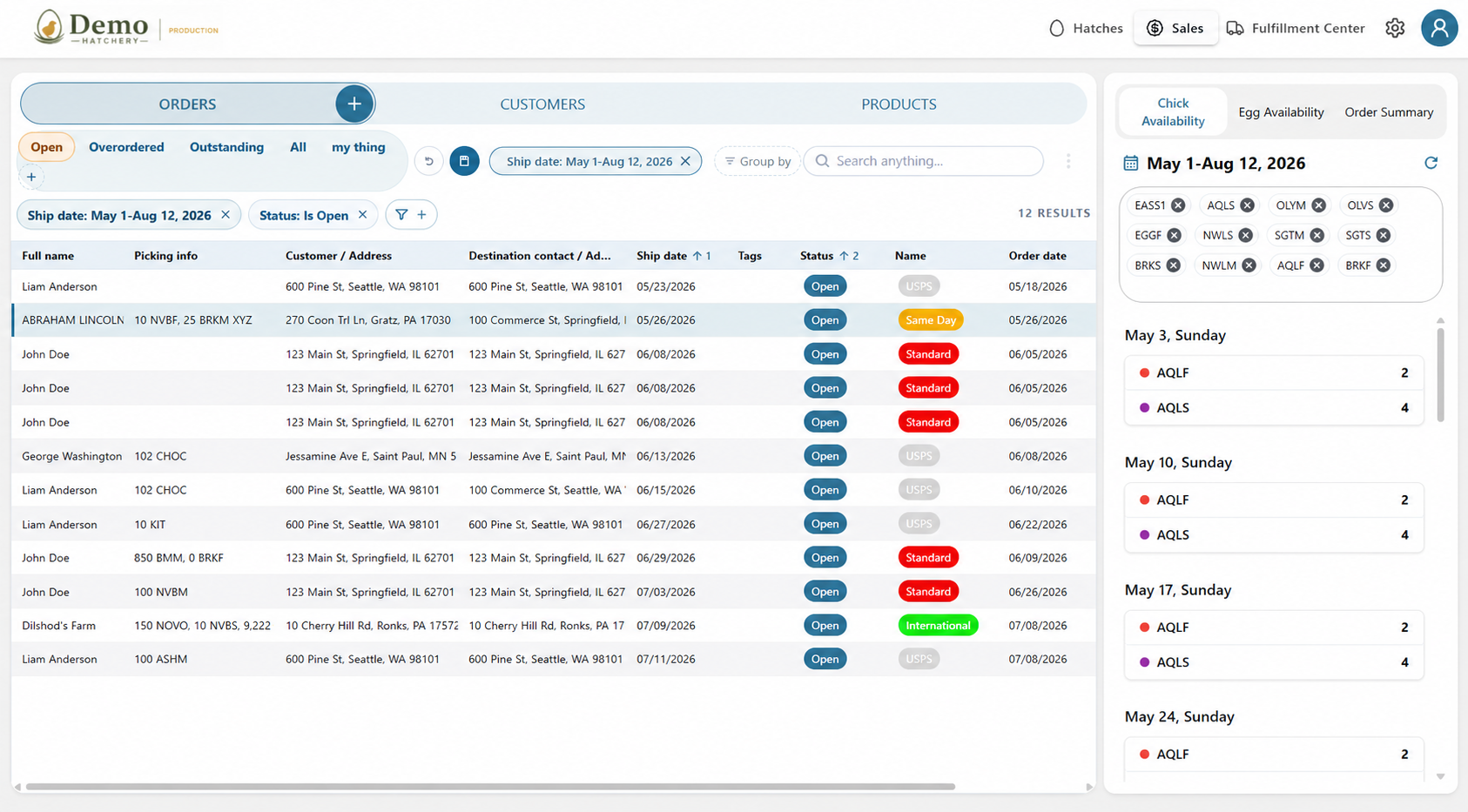 Benevia Poultry hatchery management interface